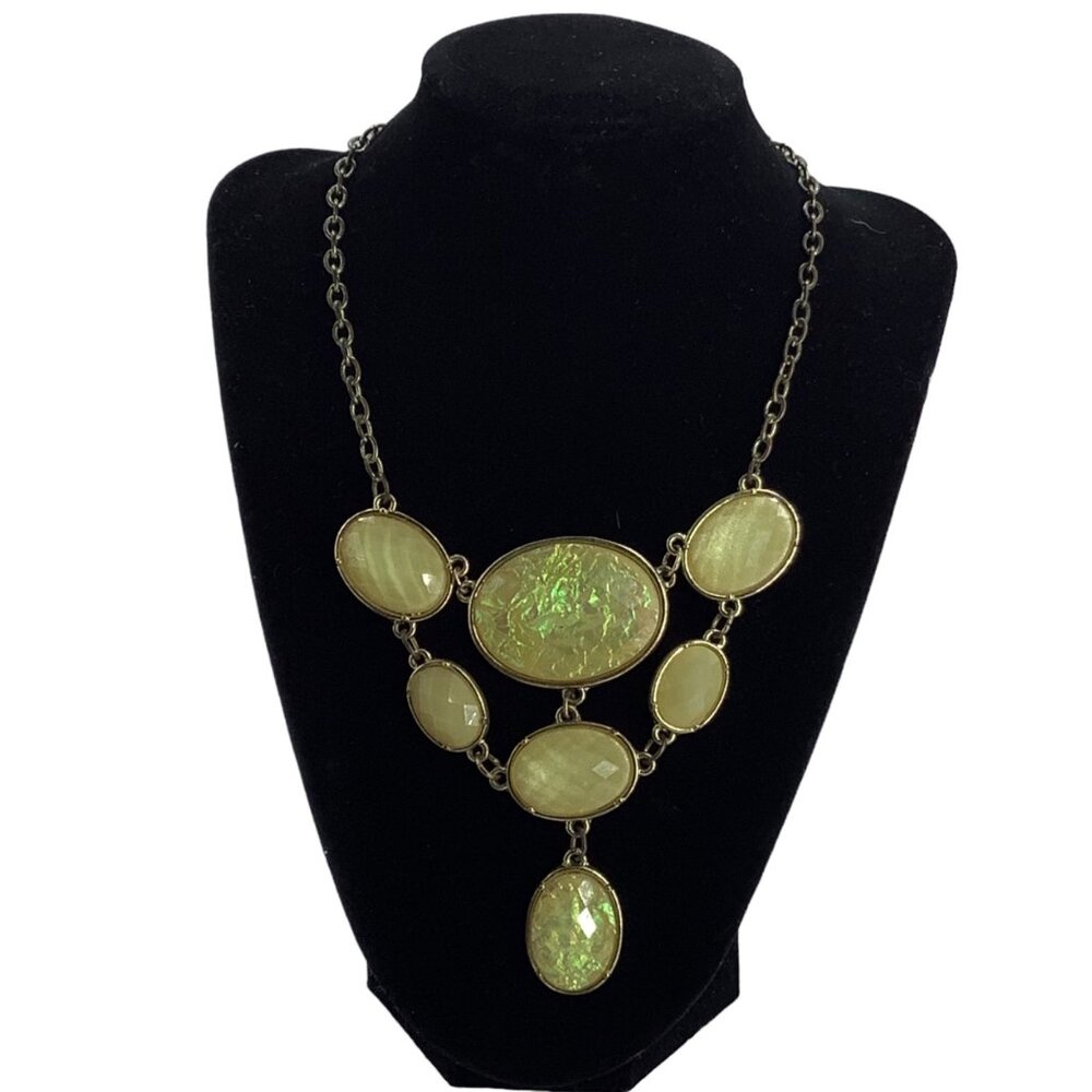 Yellow Iridescent Stones Chandelier‎ Gold Tone Necklace Costume Jewelry